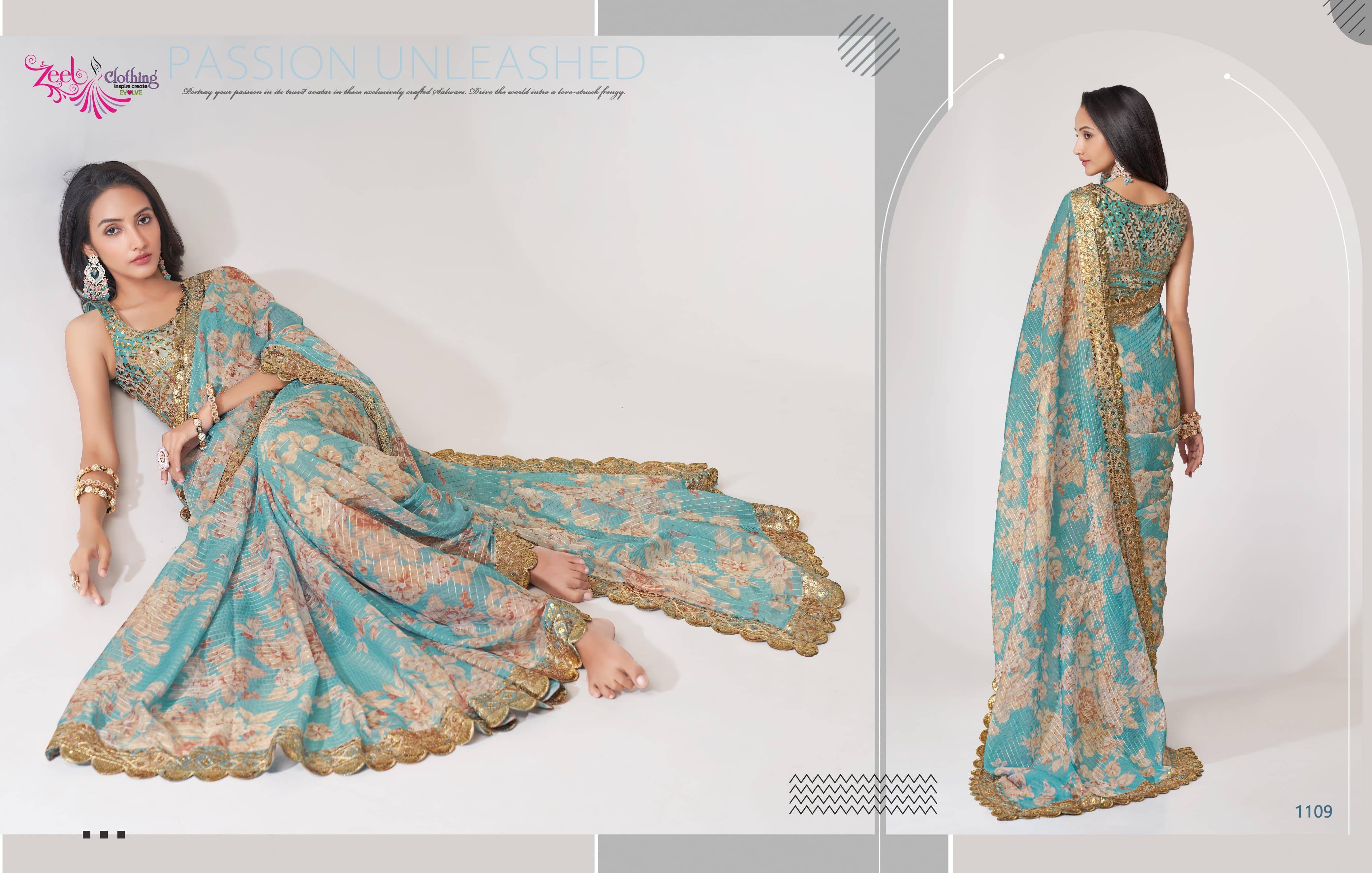 Floral sarees vol-1 By Zeel Clothing 1101 To 1109 Series Indian Traditional Wear Collection Beautiful Stylish Fancy Colorful Party Wear & Organza At Wholesale Price
